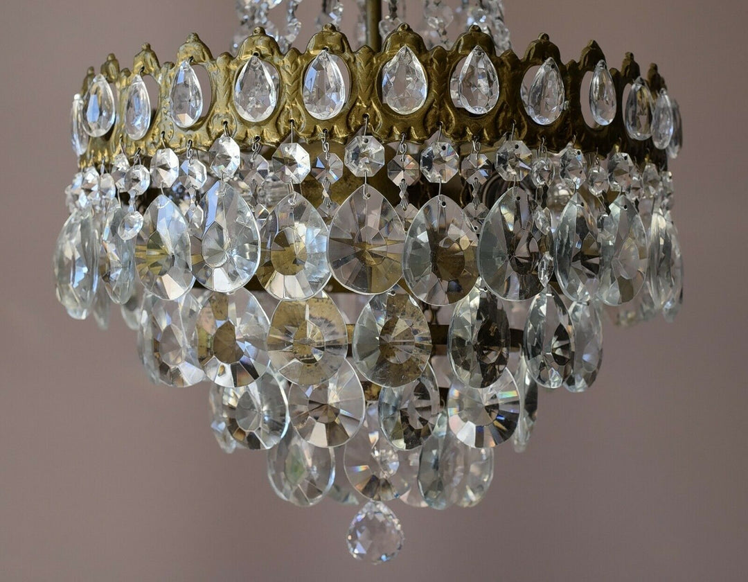 Two Antique Vintage Crystal Chandeliers, Ceiling Lighting, pendants, Home Lamps