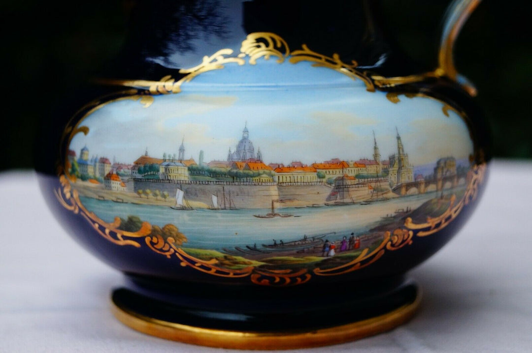 Meissen handpainted antique blue cobalt pot Dresden