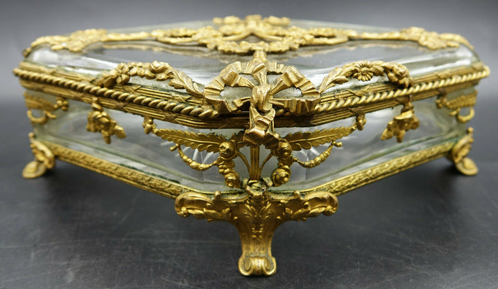 Louis XV French Baccarat Jewelry Box Crystal Ormolu Dore Bronze Rhombus Shaped