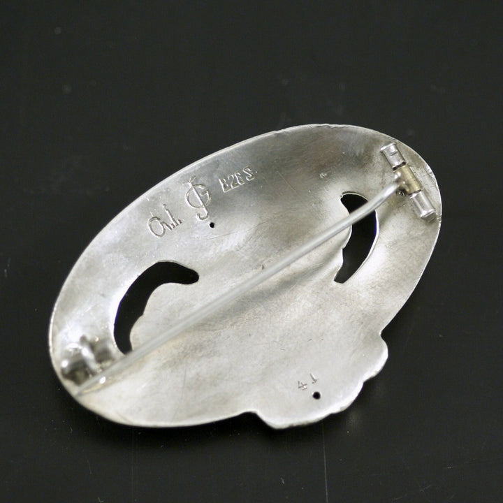 Georg Jensen. 826S Silver Brooch #41 with Garnet - 1904-1908 Hallmarks