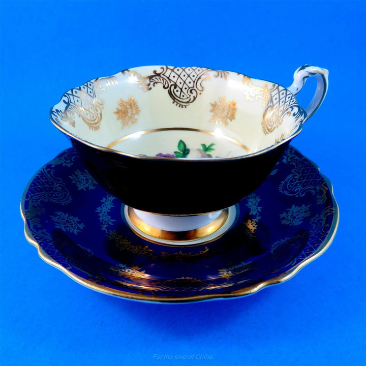 パラゴン　美麗なコバルトとクリーム色　花柄のカップ&ソーサー