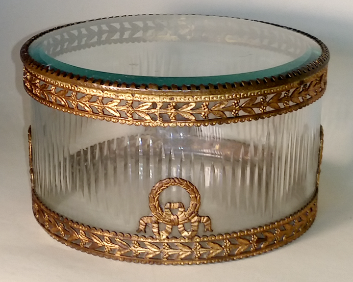 Antique French Baccarat Crystal Ormolu Bronze Box