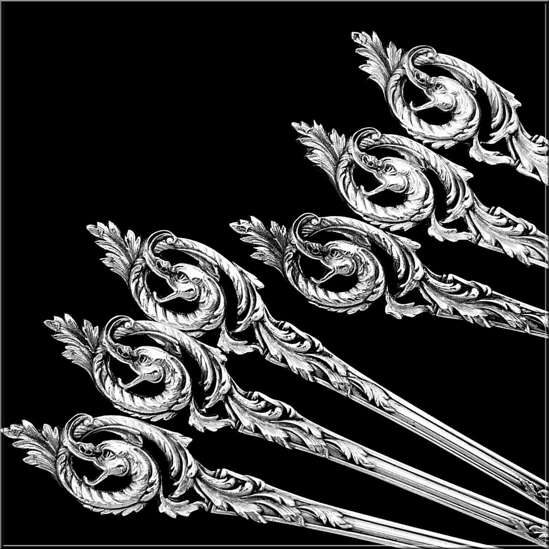 Canaux Masterpiece French Sterling Silver Dessert Set 4 Pc, Dragon, Box