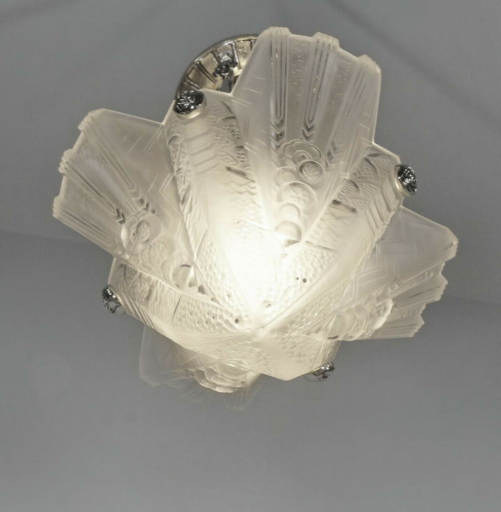 PETITOT & MULLER : FRENCH 1930 ART DECO PENDANT CHANDELIER . lamp ceiling light