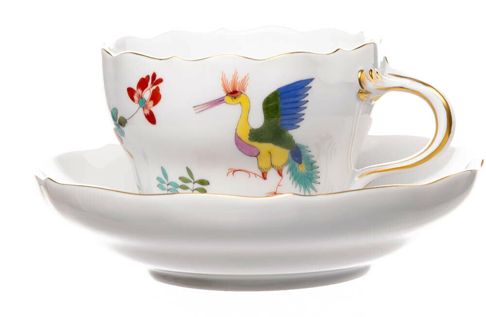 Kaffeegedeck chinesischer Drache mit Storch Meissen Neuer Ausschnitt 1. Wahl