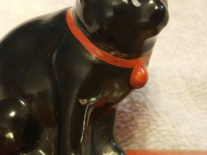 Antique NORITAKE Black Cat Ashtray Made in Japan Handpainted Collectible