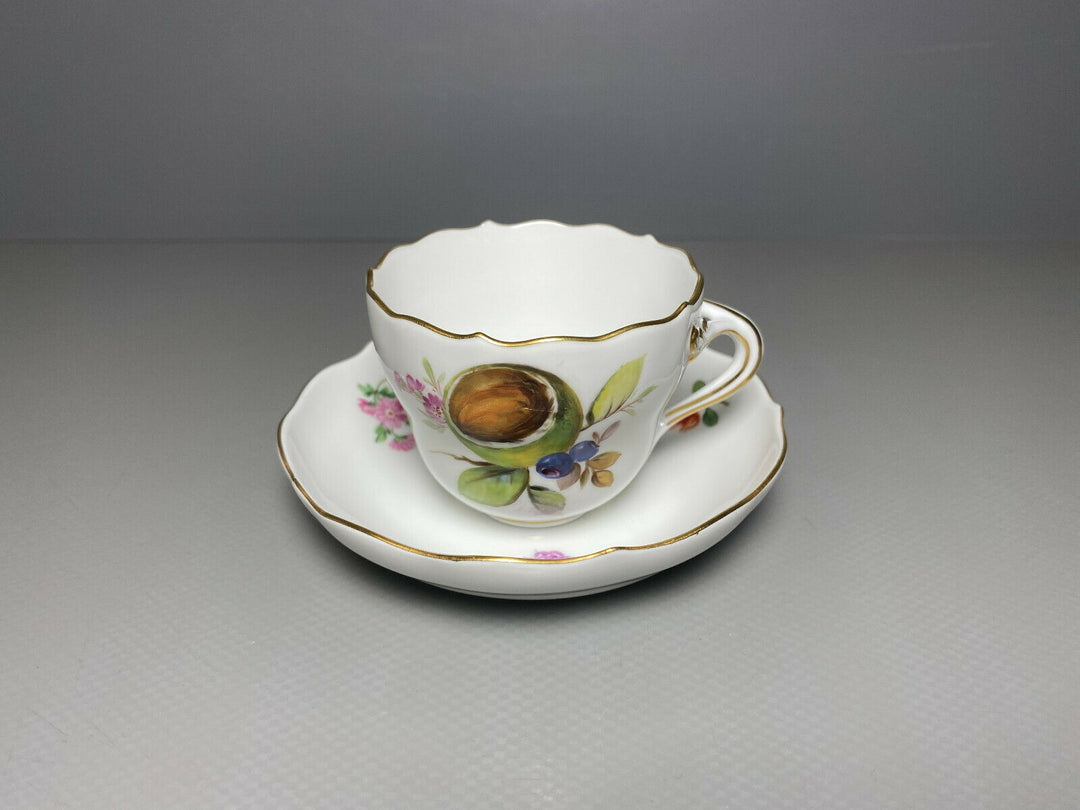 MEISSEN MOKKA GEDECK 2-TLG TASSE UT OBST FRÜCHTE MALEREI WALNUSS BEEREN BLUMEN
