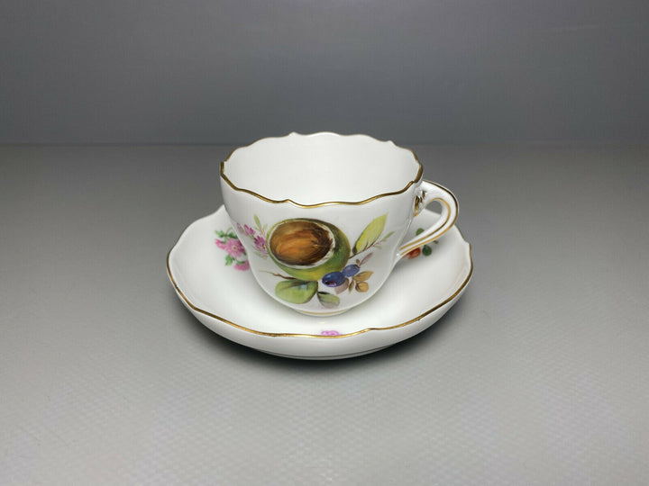 MEISSEN MOKKA GEDECK 2-TLG TASSE UT OBST FRÜCHTE MALEREI WALNUSS BEEREN BLUMEN