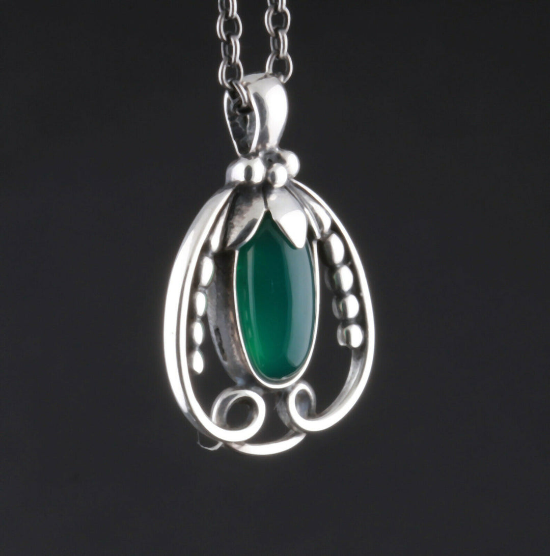 GEORG JENSEN Sterling Pendant Of The Year 1990, Silver, Green Agate. 3412190.