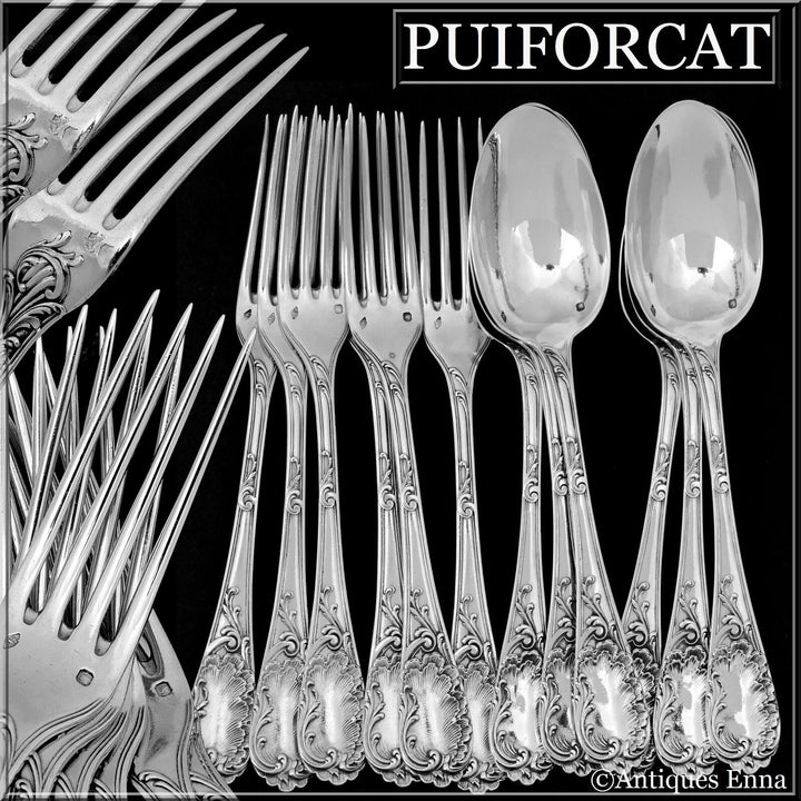 Puiforcat French Sterling Silver Dessert Entremet Flatware Set 12 Pc