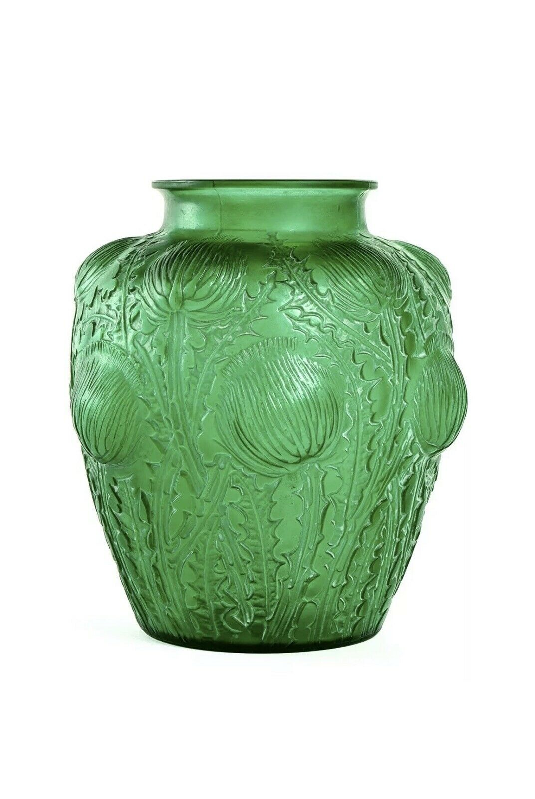 Vase Domremy René Lalique Vert Émeraude Patine Blanc R.Lalique Emerald Green