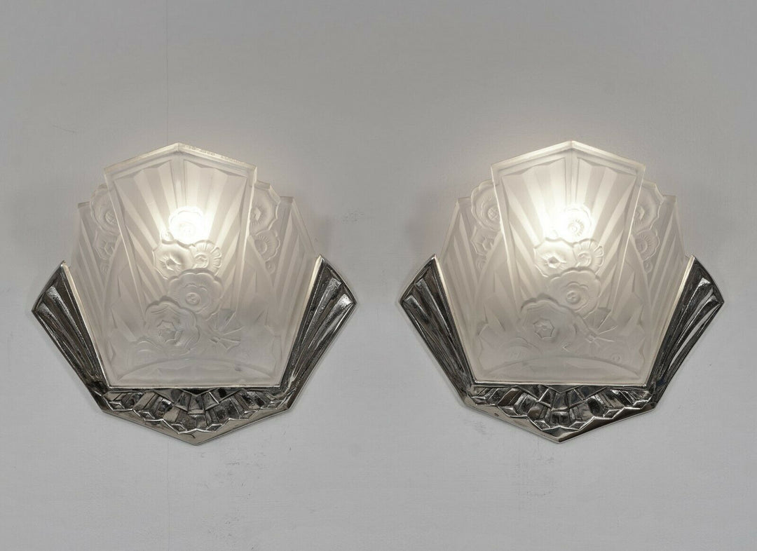 J.GAUTHIER EJG : PAIR OF 1930 FRENCH ART DECO WALL SCONCES ......... lights lamp
