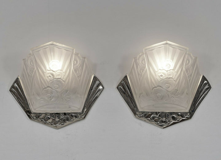 J.GAUTHIER EJG : PAIR OF 1930 FRENCH ART DECO WALL SCONCES ......... lights lamp