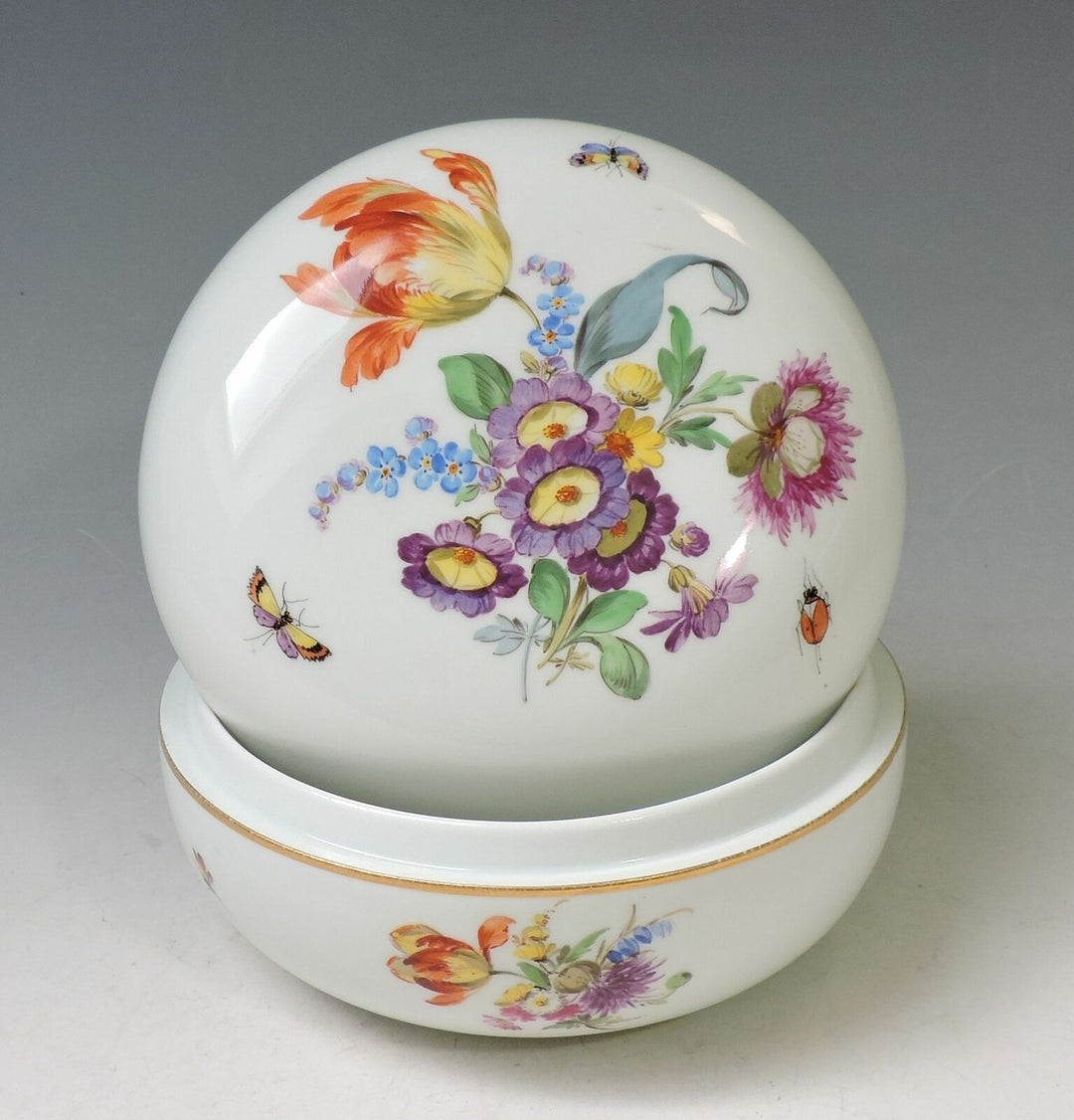 MEISSEN Highlight riesige Dose 16 cm -Insekten & Blumenmalerei -1. Wahl -RARITÄT