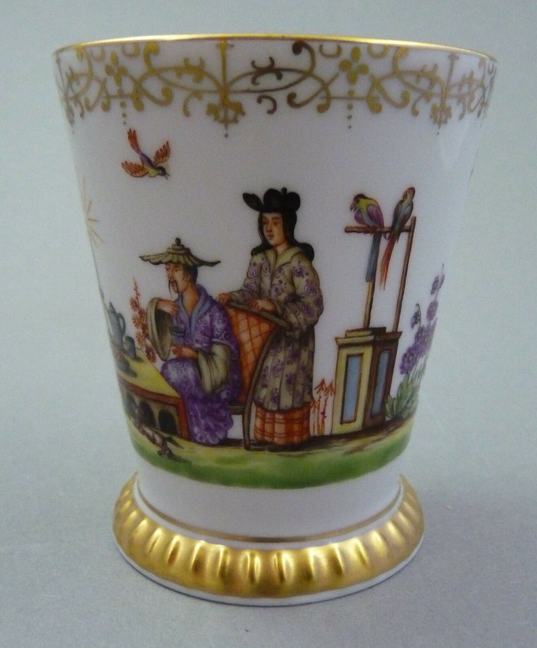 Becher Chinoserien = Höroldt Dekor 286793 = Chinesen + Tiere Meissen 1.Wahl TOP