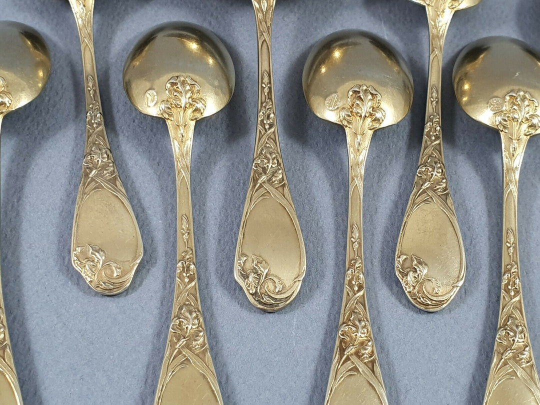 Puiforcat service à thé en vermeil Argent massif Art Nouveau Iris Cuillères