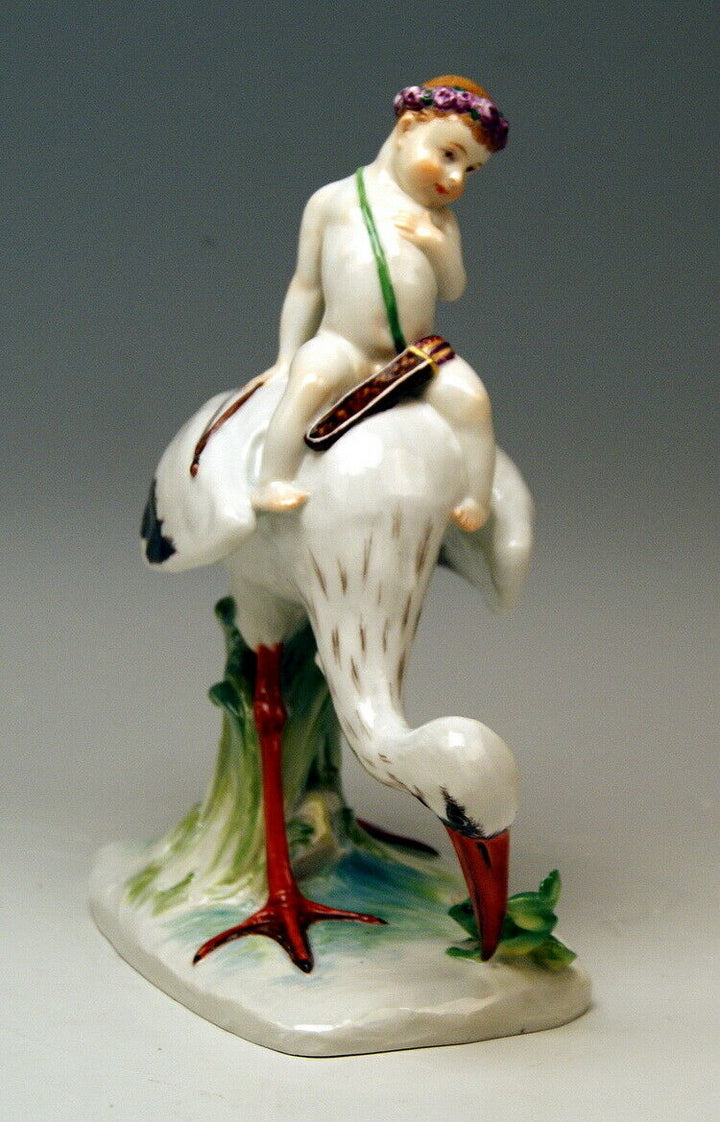MEISSEN マイセン FIGUR STORCH FROSCH AMORETTE M. WIEGAND STORK FROG CUPID MNR:Y171