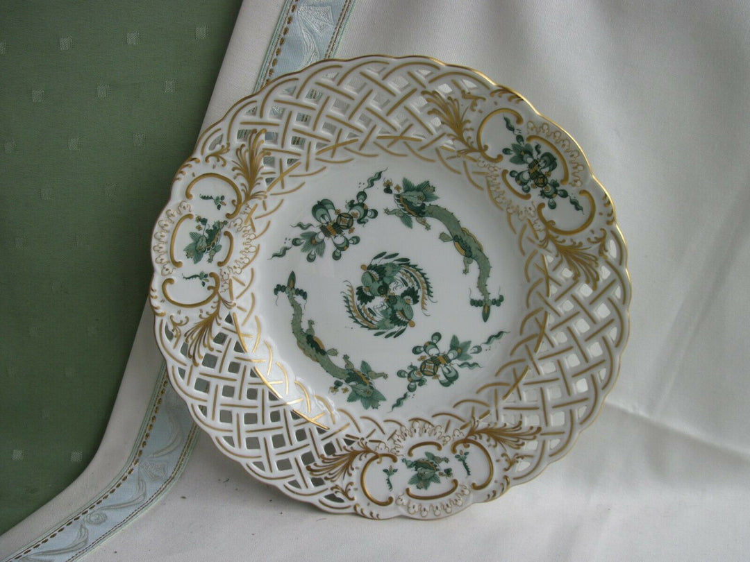 マイセン(Meissen)、透かし皿、ドラゴン、グリーン、1級品