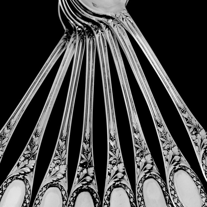 Puiforcat French Sterling Silver Coffee Dessert Spoons Set, Neoclassical