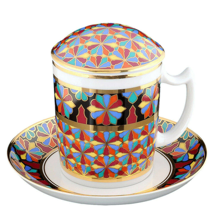 インペリアルポーセリン　蓋つきマグカップ＆ソーサーセット　ゴシック "GOTHIC" #1　ロモノーソフ