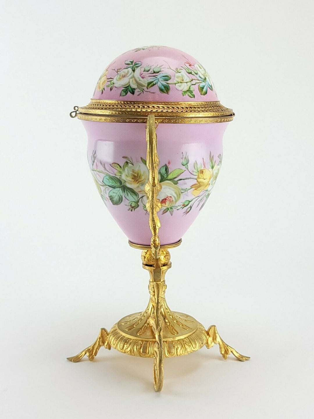 Antique French Sevres Porcelain Box Egg Style Gilt Bronze