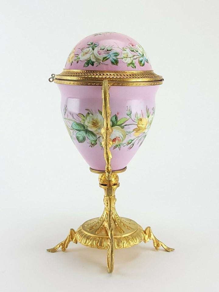Antique French Sevres Porcelain Box Egg Style Gilt Bronze