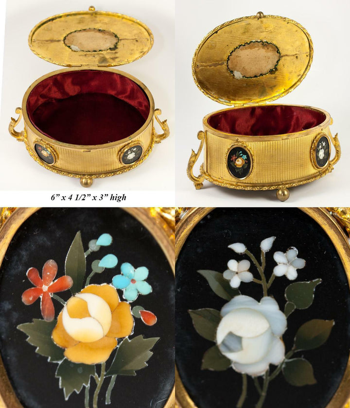 Fine Antique Pietra Dura Jewelry Box, Casket, 5 Perfect Mosaic Plaques, Italy