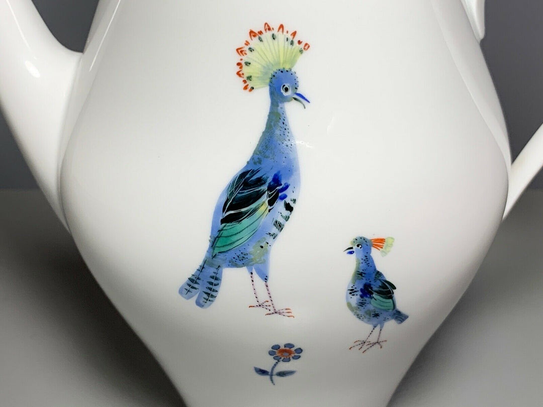 SCHÖNE MEISSEN KAFFEE KANNE TAUBEN PFAUE VÖGEL BLUMEN GOLD HEINZ WERNER 1.WAHL