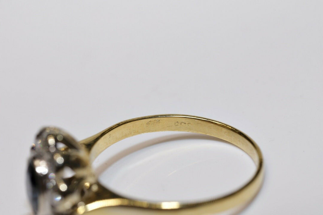ヴィンテージ アールデコ 14K ナチュラルダイヤモンドとサファイアのローズデザインリング