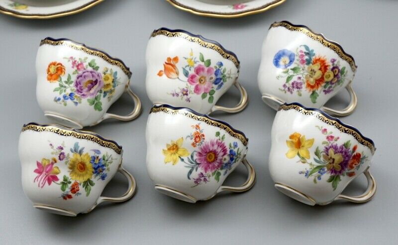 Meissen Kaffeeservice für 6 Person A-Kante Blumenbukett, 1 Wahl.