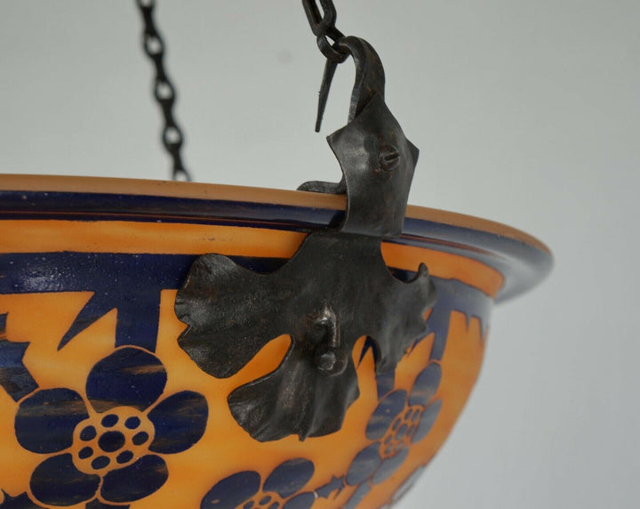 SCHNEIDER : FRENCH 1920 ART DECO PENDANT Le Verre Français cameo chandelier 1925