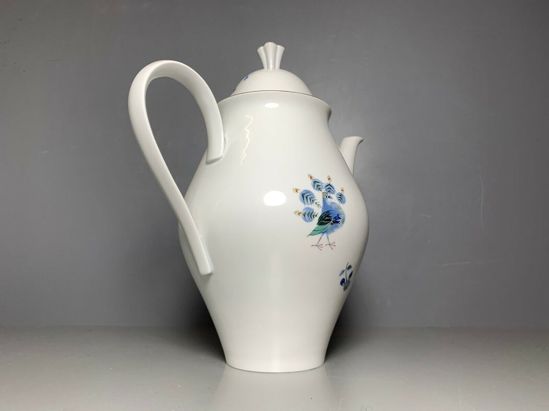 SCHÖNE MEISSEN KAFFEE KANNE TAUBEN PFAUE VÖGEL BLUMEN GOLD HEINZ WERNER 1.WAHL
