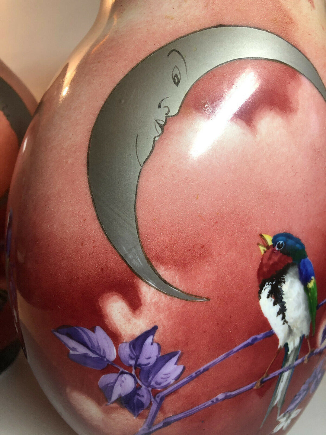 Baccarat Japonisme Birds, Man in the Moon, Blossom Glass Vases Glas Verre - 1880