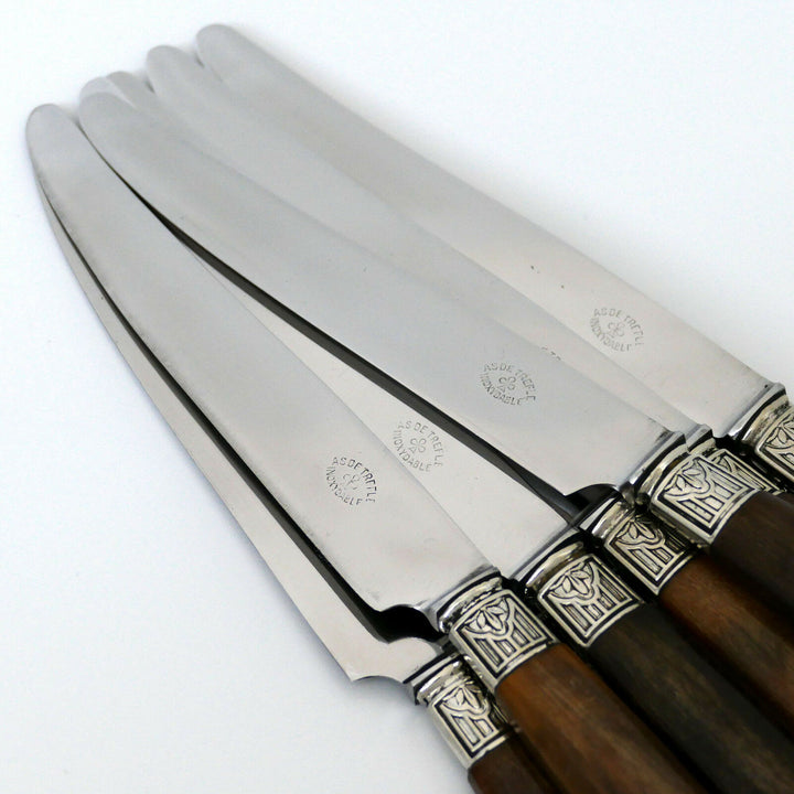Thiers French Silver & Horn Dinner Knife Set of 12 pc, Art Deco