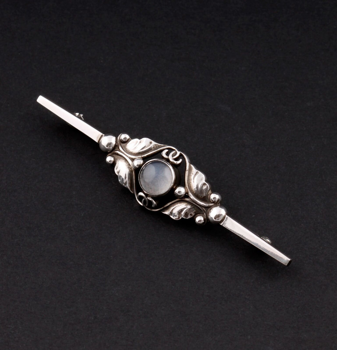 Georg Jensen Sterling Brooch # 224B w. Rock Crystal. Silver. Design: GJ himself