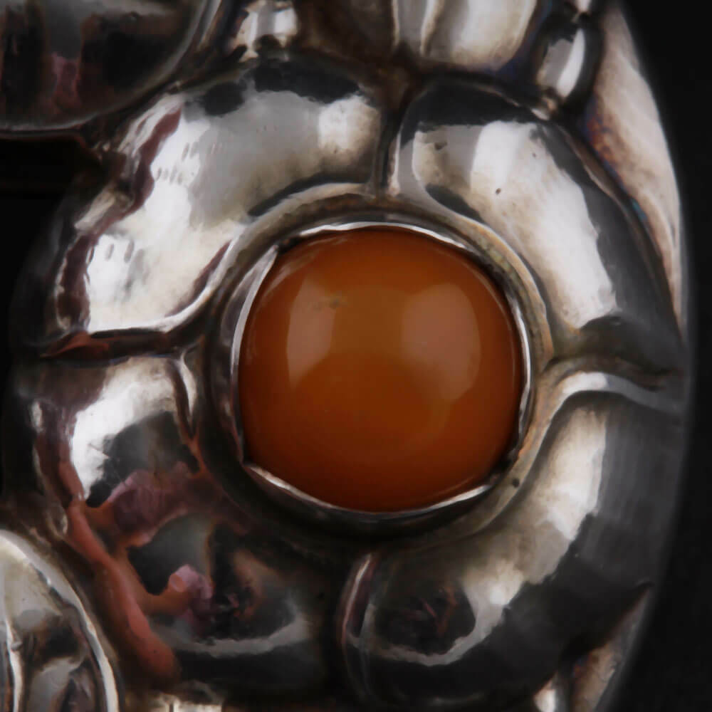 Georg Jensen Sterling Brooch # 42 with Amber. Design: GJ himself. VERY RARE.