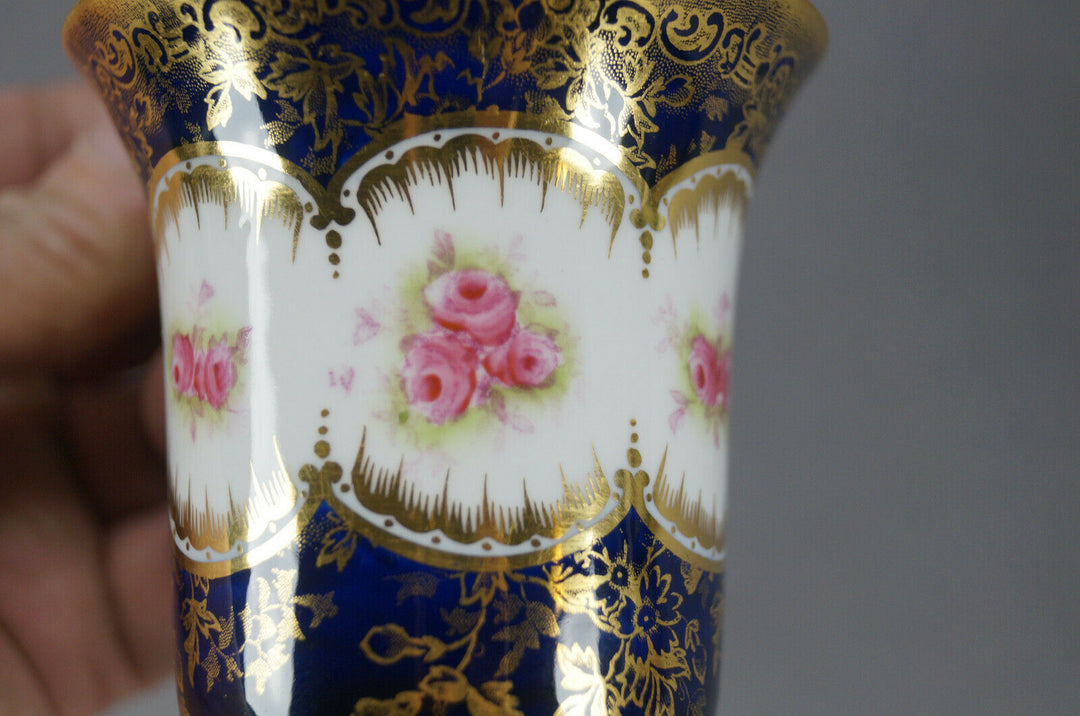 Paragon Pink Roses Cobalt & Gold Empire Form Chocolate Cup & Saucer Circa 1907