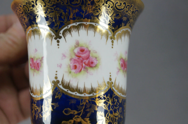 Paragon Pink Roses Cobalt & Gold Empire Form Chocolate Cup & Saucer Circa 1907