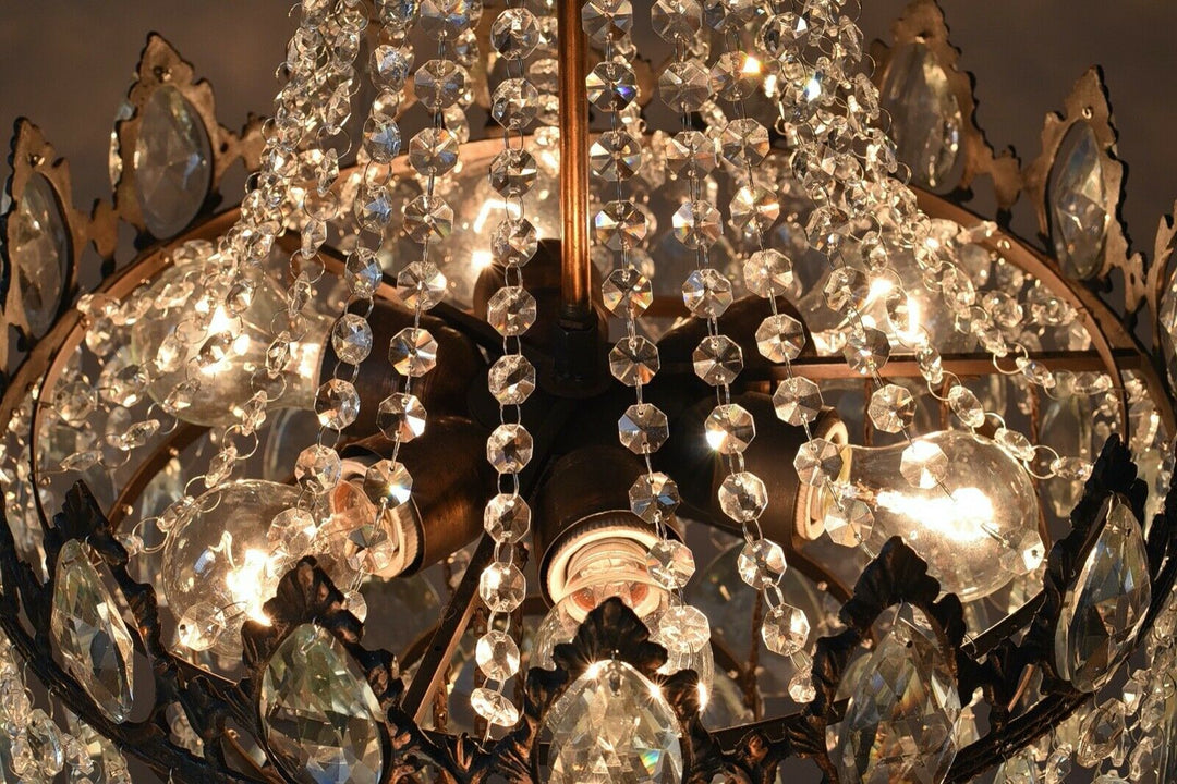 Shabby Chic Vintage Crystal Chandelier, Antique Lighting, lamp, Ceiling Light