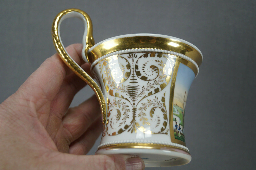 KPM Berlin Hand Painted Fuchshofen Scene & Gold Empire Form Cup C. 1820-1830s