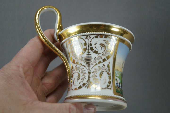 KPM Berlin Hand Painted Fuchshofen Scene & Gold Empire Form Cup C. 1820-1830s