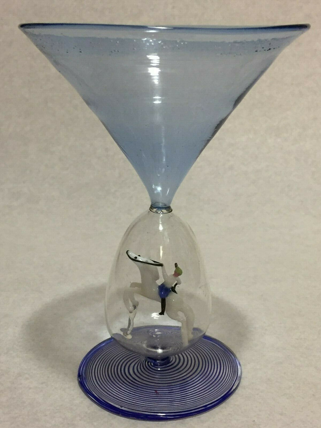 Bimini glass goblets, set of 4, polo riders, collectible, rare, art glass