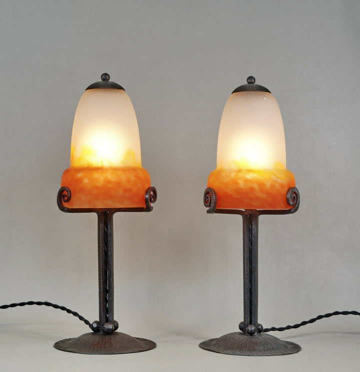 MULLER FRERES : pair of FRENCH 1930 ART DECO LAMPS in wrought iron . lamp France
