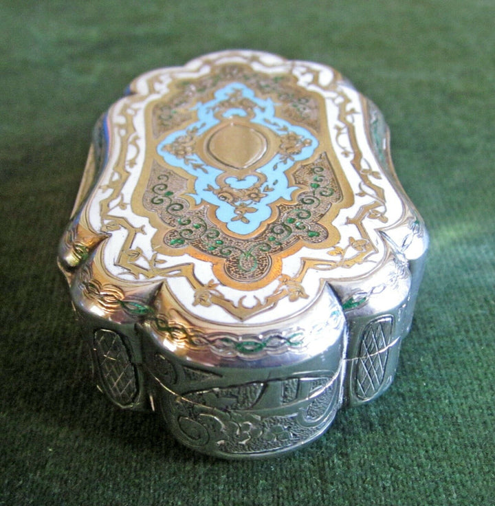 Antique / vintage French engraved silver, gilt & enamel trinket box