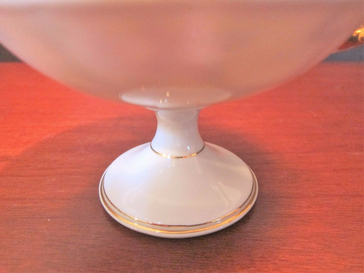Nippon Hand Painted Moriage Pedestal Bowl Gold Handles 5” Blue Morimura Stamp