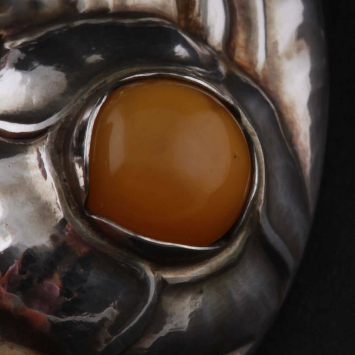 Georg Jensen Sterling Brooch # 42 with Amber. Design: GJ himself. VERY RARE.