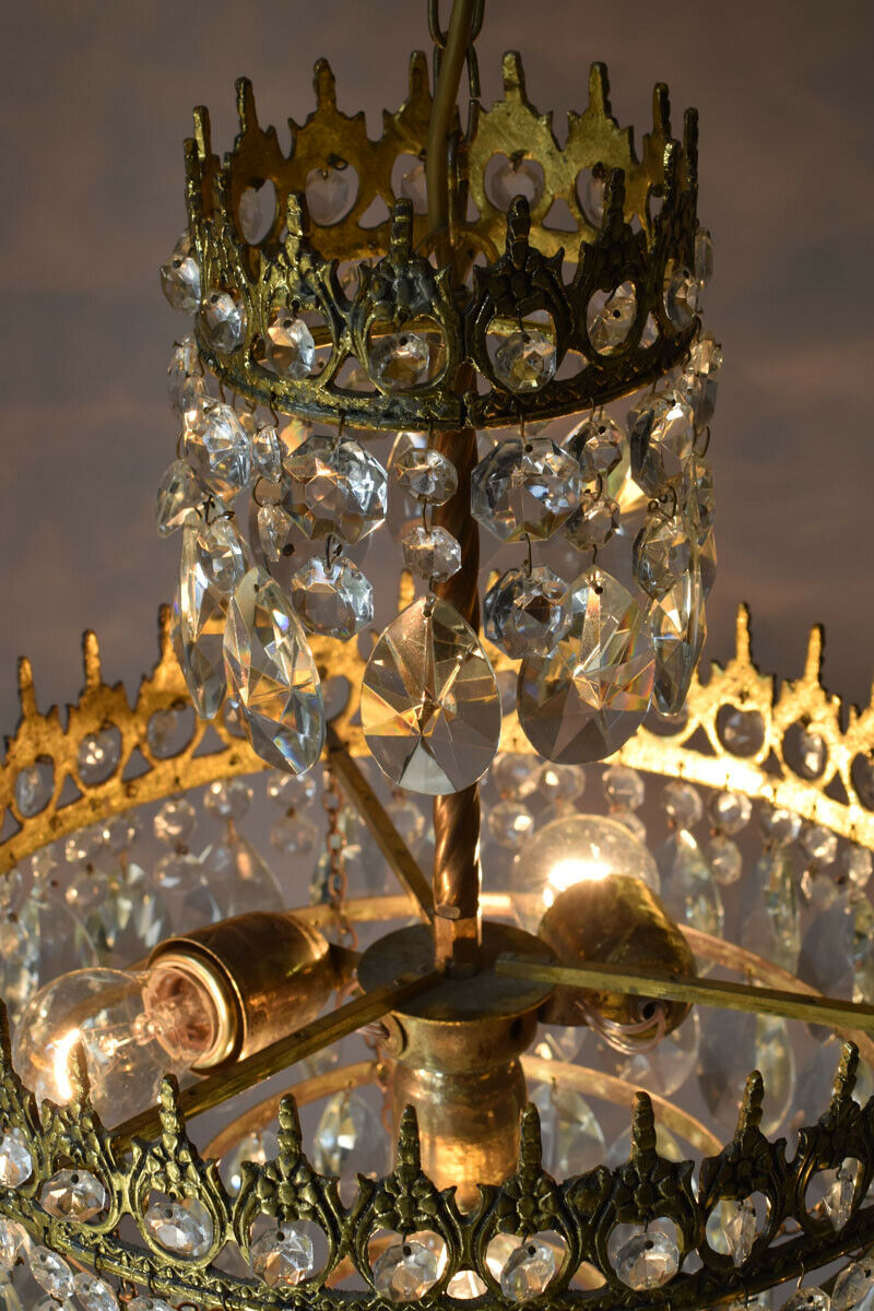 Original Vintage Crystal Chandelier, Antique Lighting, Wedding Bridal Lamp Light