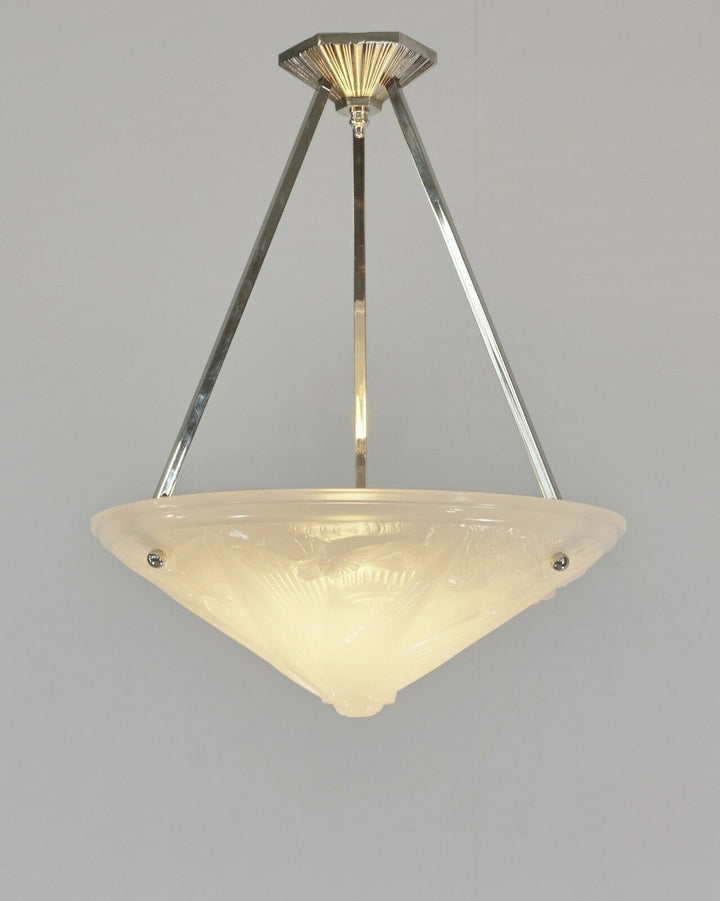 HETTIER VINCENT & HANOTS : French art deco pendant . opalescent 1930 chandelier