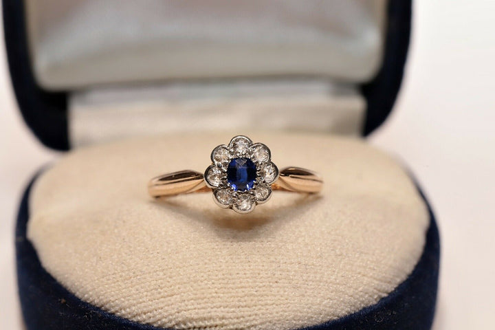 アンティーク オリジナル ヴィクトリアン 14K ナチュラルダイヤモンドとサファイアのリング