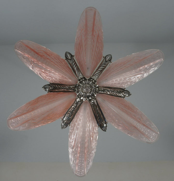 DONNA : FRENCH 1930 ART DECO STARBURST CHANDELIER ........ lamp muller era 1925